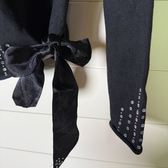 Tommy Hilfiger Long Sleeve Cardigan Hooks Closure Wrap Tie Black Size Medium - Picture 5 of 7